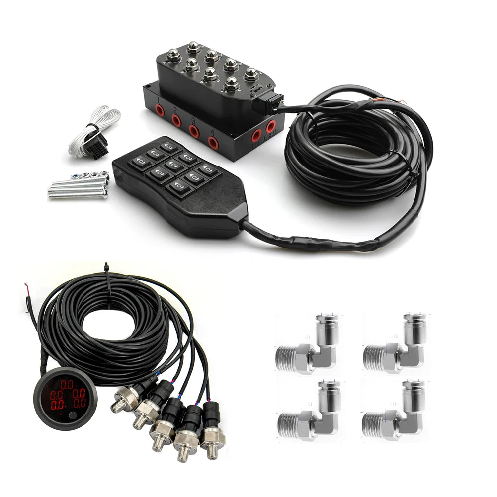 4-vägs ventilblock med kontroll och tryckmätare